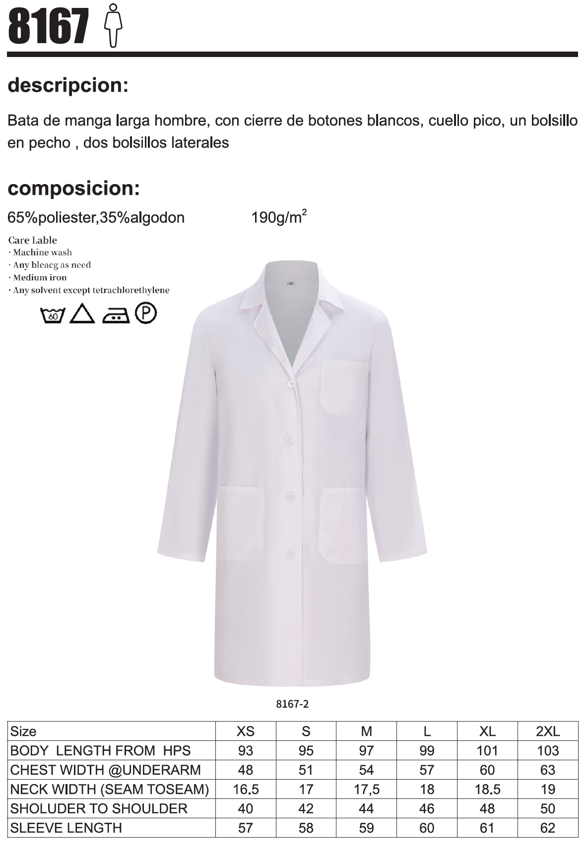 Bata Laboratorio Unisex Manga Larga 8167 - MISEMIYA Uniformes de Trabajo