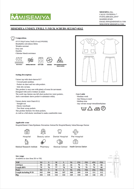 CASACA Y PANTALÓN SANITARIOS UNISEX 817-8312/BLANCO - MISEMIYA Vestuario Laboral