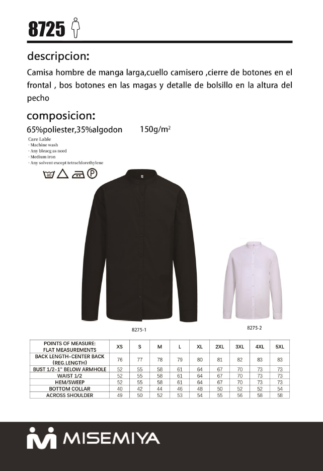 Camisa Camarero para Hombre con Mangas Largas 8275 - MISEMIYA Uniformes de Trabajo