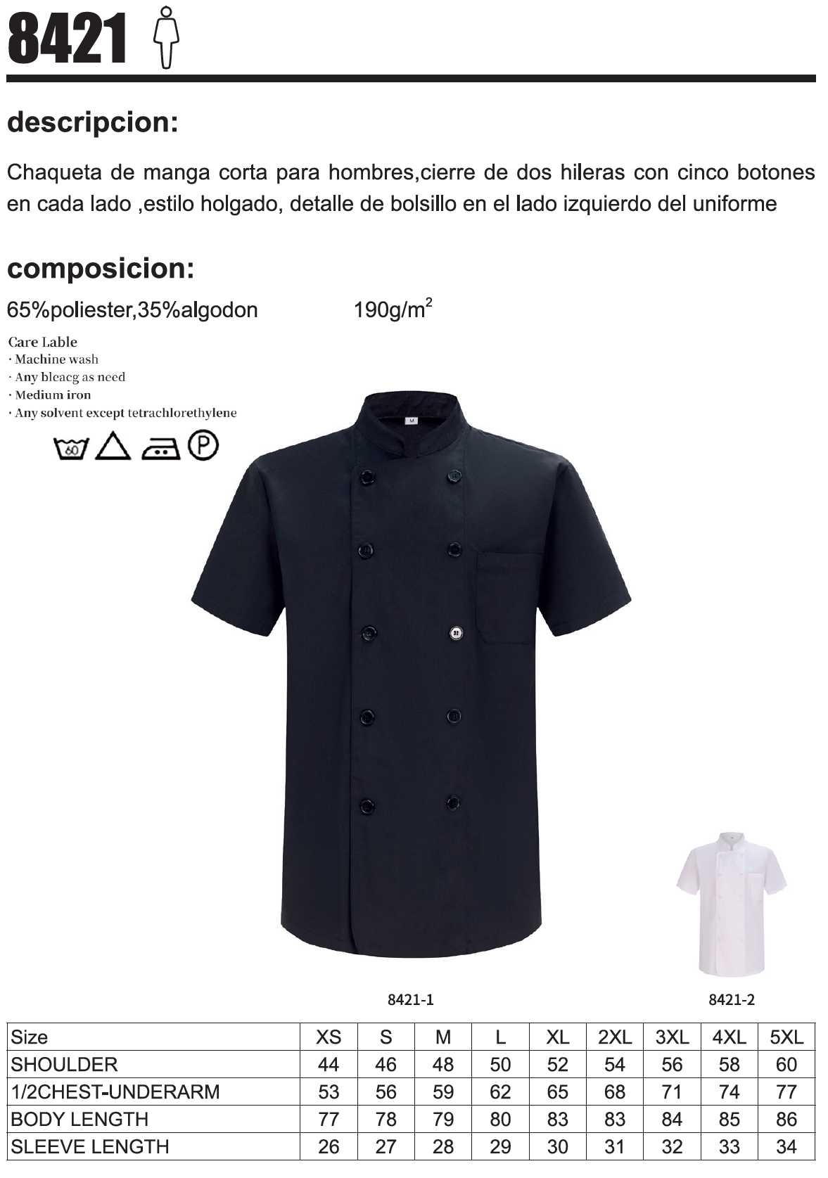 Pack 2 Unidades - Chaqueta Cocinero Hombre - 8421 - MISEMIYA Uniformes de Trabajo